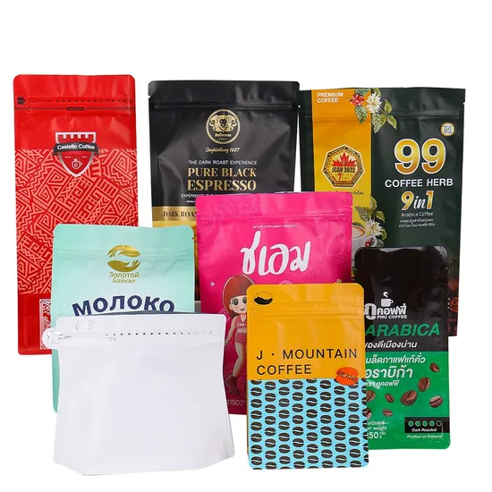 Custom Quad Seal Bag and Flat Bottom Pouch with Zipper for Food Manufacturers