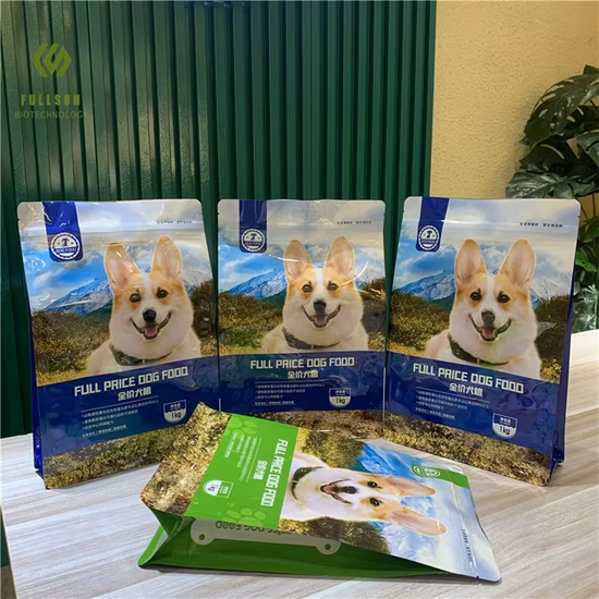 Emballage alimentaire respectueux de l'environnement Papier kraft personnalisé Café Thé Snacks Fruits Riz Friandise Chat Chien Papier Fond plat Pochette debout Sacs d'emballage de valve à fermeture éclair