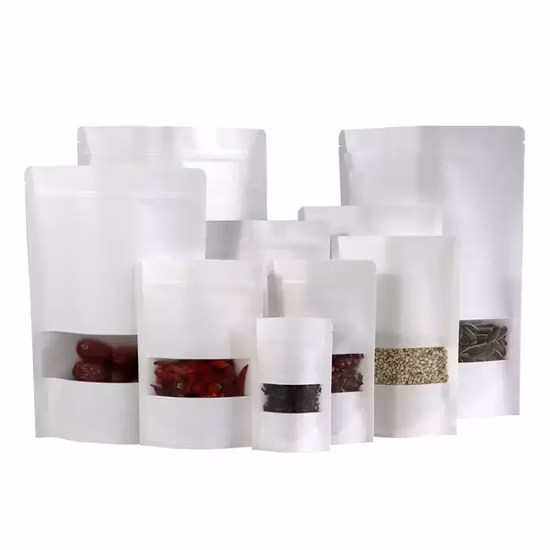 Pochette en papier kraft blanc pour collation avec fenêtre transparente