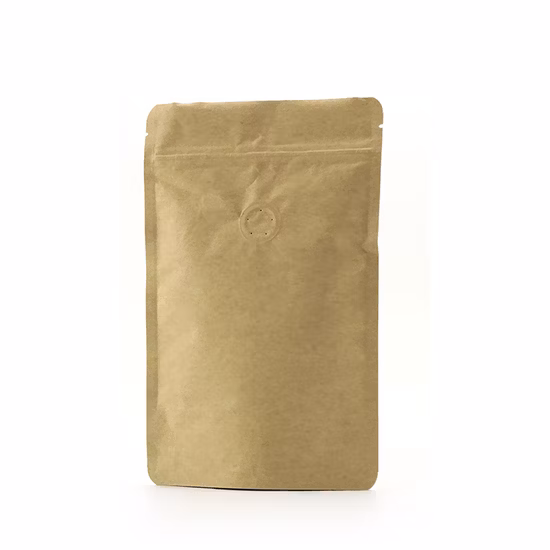 Conception d'emballage personnalisé Sac en plastique biodégradable Fermeture à glissière Stand up Pochette d'emballage Fermeture à glissière Sac en papier kraft étanche avec valve pour grains de café, thé, aliments pour animaux