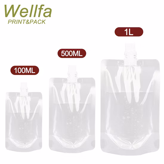 Personnalisé 180 ml 5 litres Transparent de qualité alimentaire réutilisable eau boisson forme pochettes sac en plastique emballage bébé alimentaire bec poche