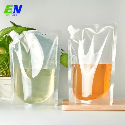 500ml 1L Emballage de jus transparent recyclable Tenez la poche de bec