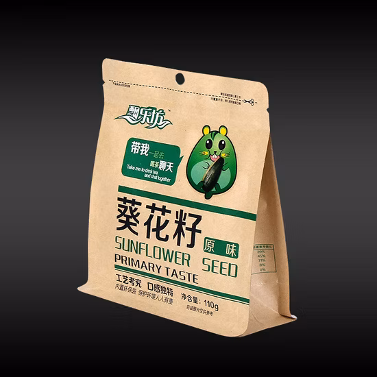 Personnalisez le sac en plastique auto-scellant à fond plat de haute qualité avec fenêtre et fermeture à glissière. Sac en papier laminé pour aliments et bonbons, thé, café.