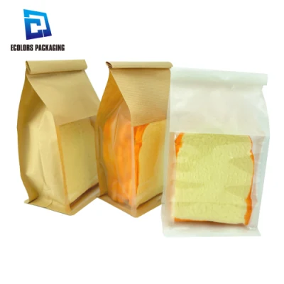 Sac de nourriture de pain de papier d'emballage en plastique stratifié par gousset latéral de fond plat de taille faite sur commande avec le lien de bidon