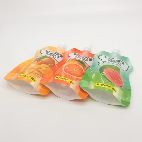 Forme Topprinted pour l'emballage de jus liquide Logo Print High Class Clear Drink Stand up Spout Pouch