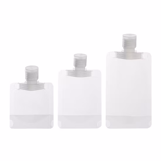 Sac d'emballage de maquillage fluide de voyage portable en gros sac d'emballage transparent en plastique tenir la poche de bec