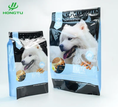 Sac de nourriture pour chat de nourriture pour chien de couleur de taille personnalisée avec sac d'emballage alimentaire à fermeture à glissière à huit côtés