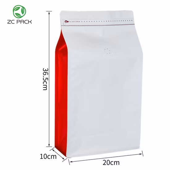 Sac d'emballage de café de valve de poche de fond plat de papier d'aluminium noir mat imprimé par coutume