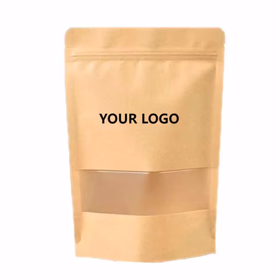 Doypack biodégradable imprimé sur mesure pour sacs en papier kraft avec fenêtre transparente