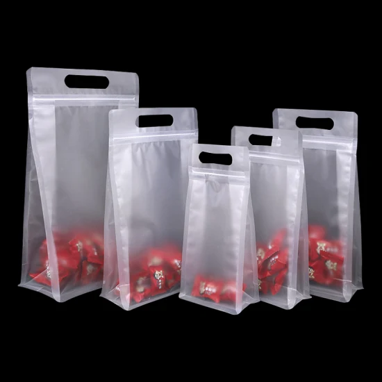 Pochette à fond plat mate ou brillante personnalisée sac d'emballage auto-scellant à fermeture éclair transparente
